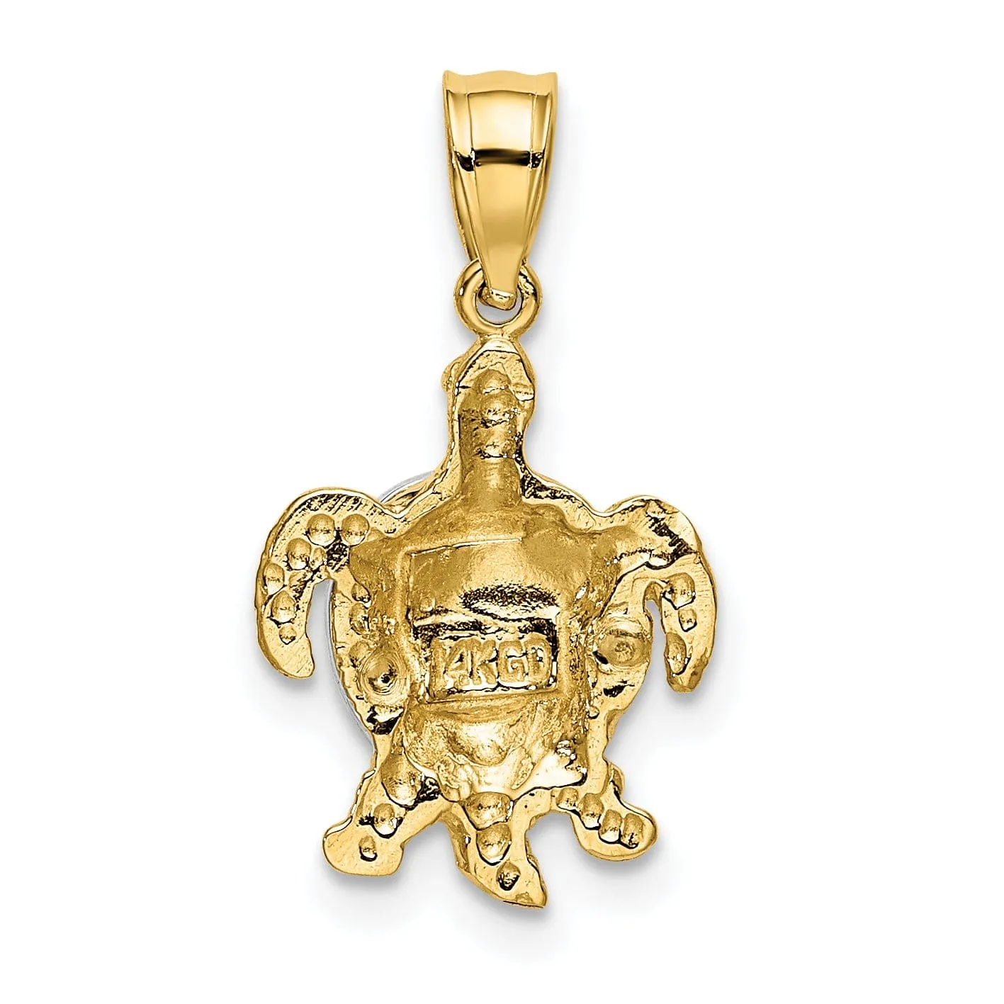 14K Two-tone Gold Casted Textured Solid Polished Finish Turtle Charm Pendant