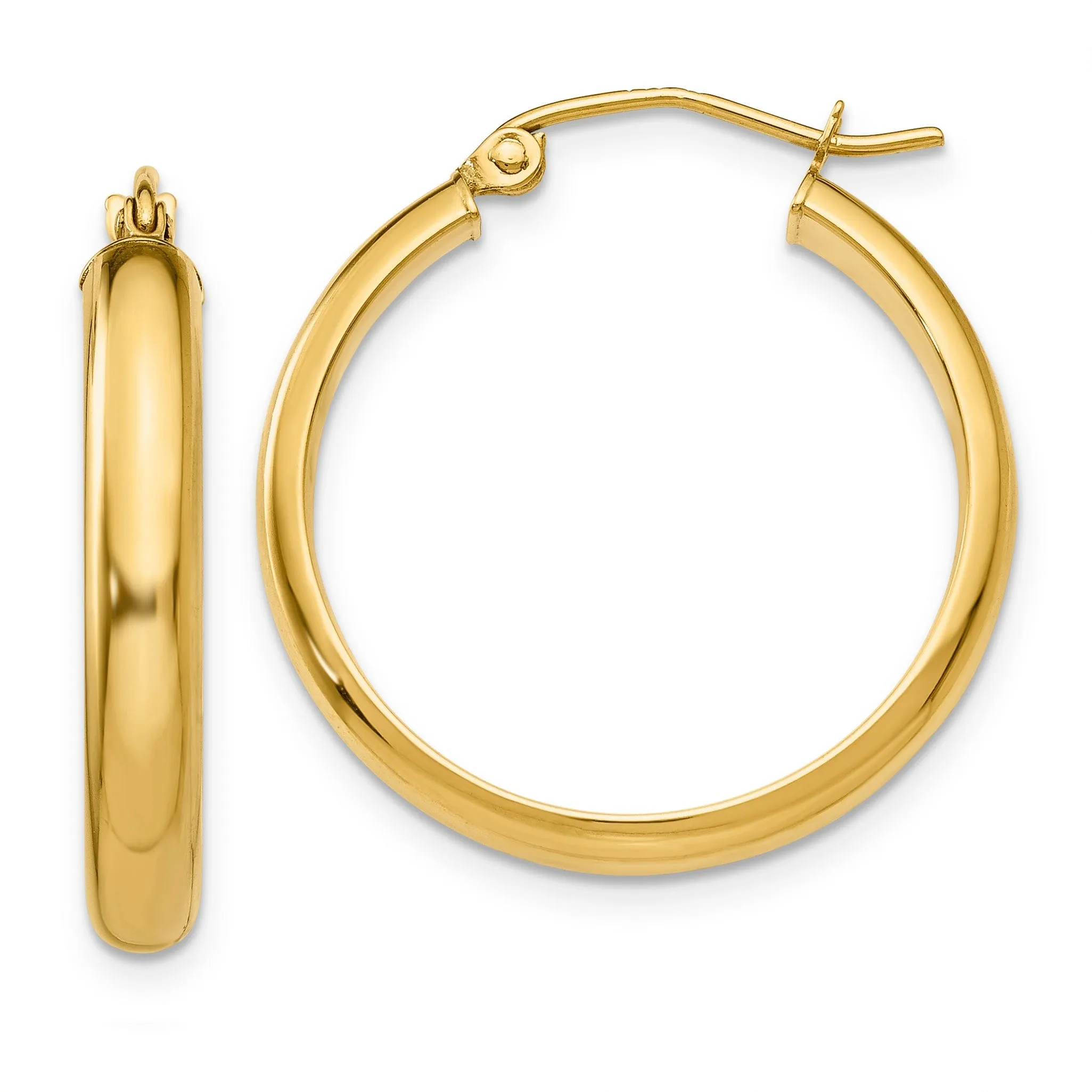 14k Yellow Gold Round Tube Hoop Earrings
