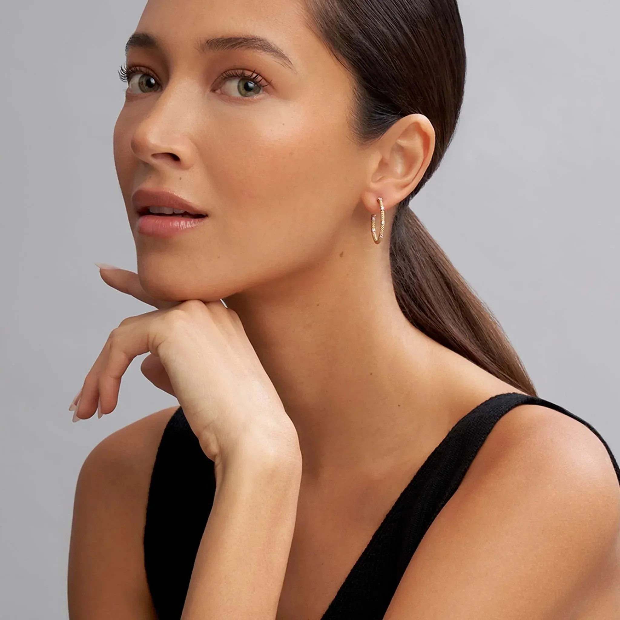 18K Gold Superfine Diamond Hoop Earrings