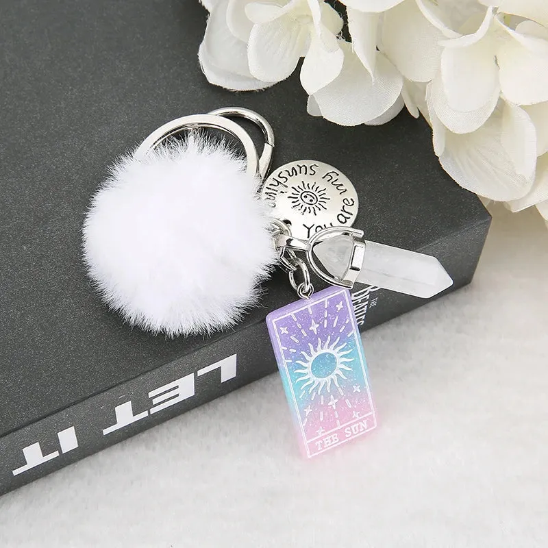 1PC Keyring Tarot Card Sun Resin With Puffer Ball And Quartz Stone - Perfect Gift
