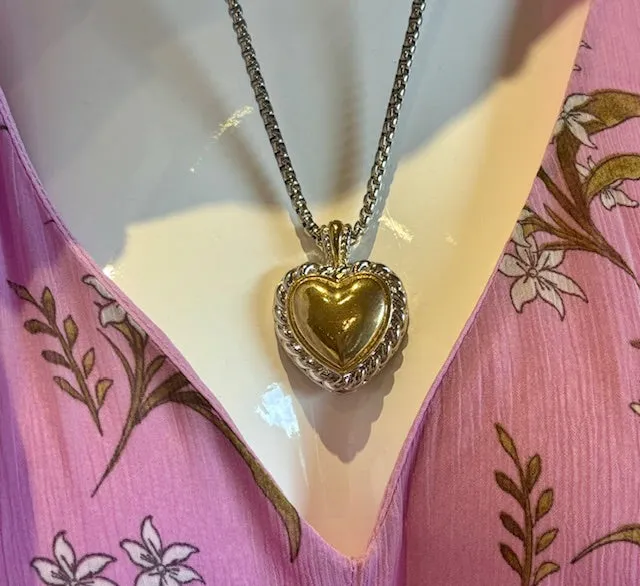 2 Tone Puffed Heart Necklace