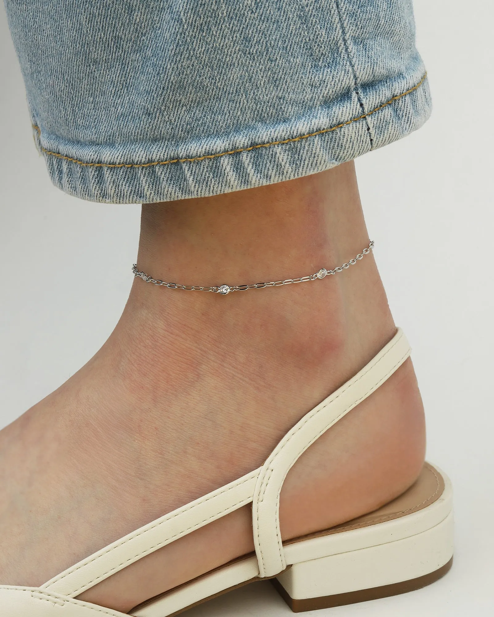 3 CZ Paperclip Chain Anklet