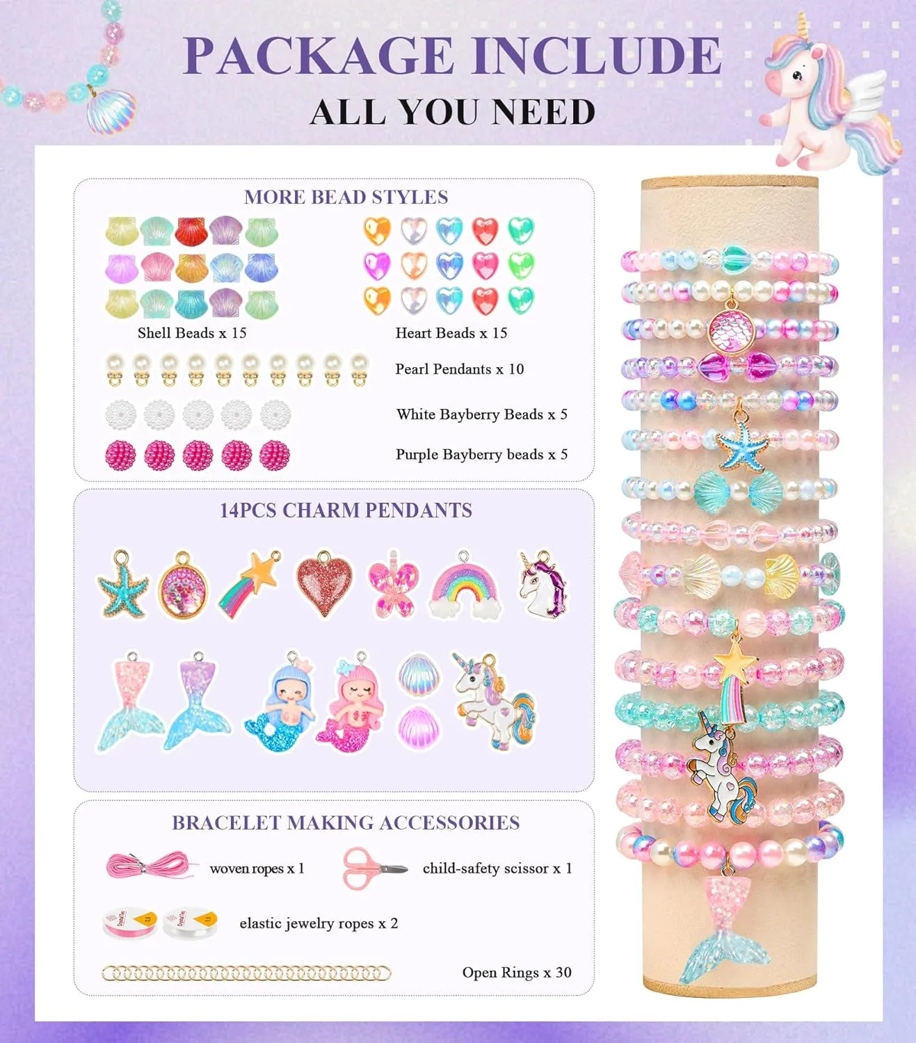 900Pcs Mermaid Bracelet Making Kit for Girls Kids Charm DIY Beads for Jewelry Making, Friendship Bracelet Kit with Ocean Pearl Shell Butterfly Beads for Bracelet Necklace Making