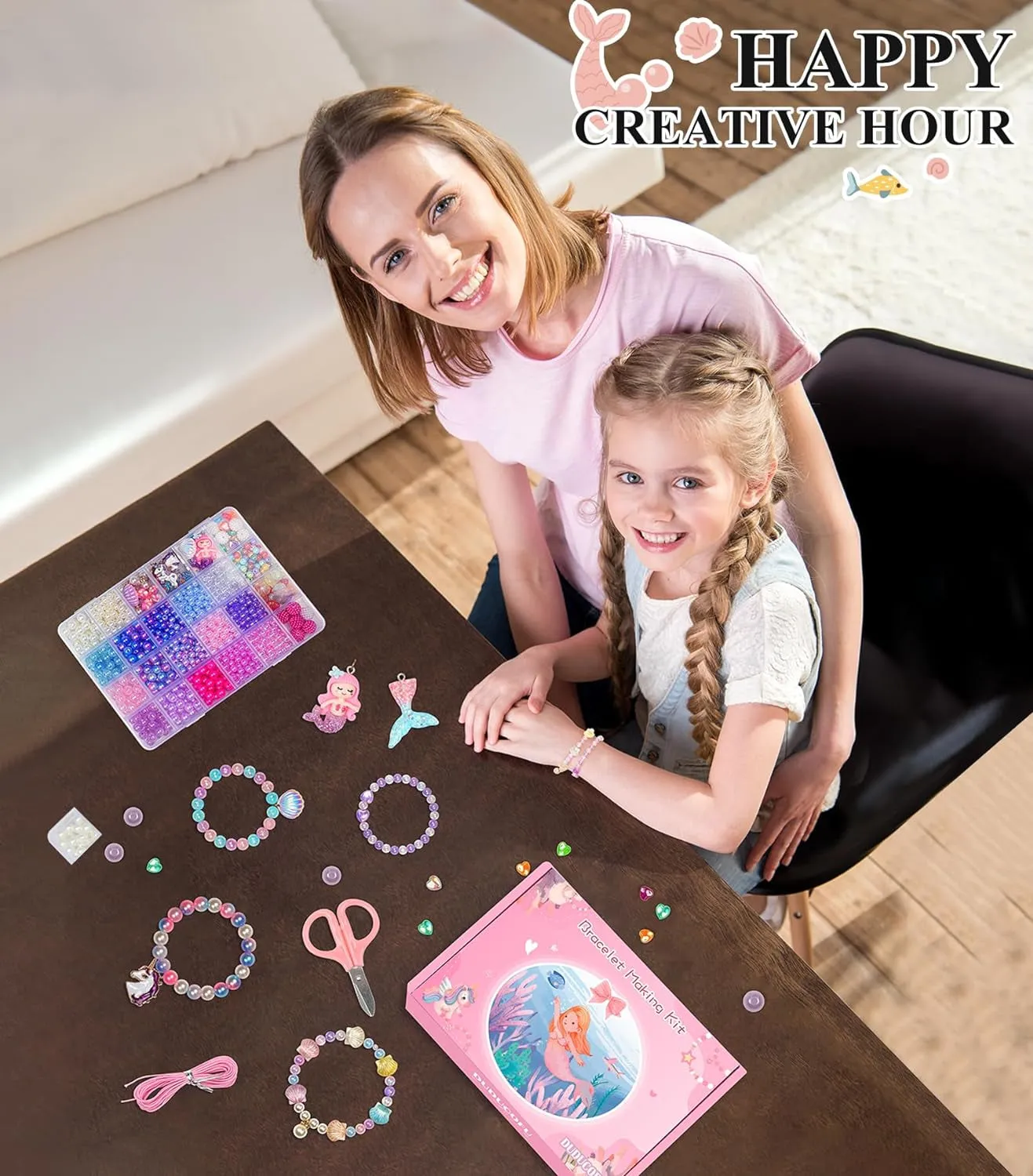 900Pcs Mermaid Bracelet Making Kit for Girls Kids Charm DIY Beads for Jewelry Making, Friendship Bracelet Kit with Ocean Pearl Shell Butterfly Beads for Bracelet Necklace Making