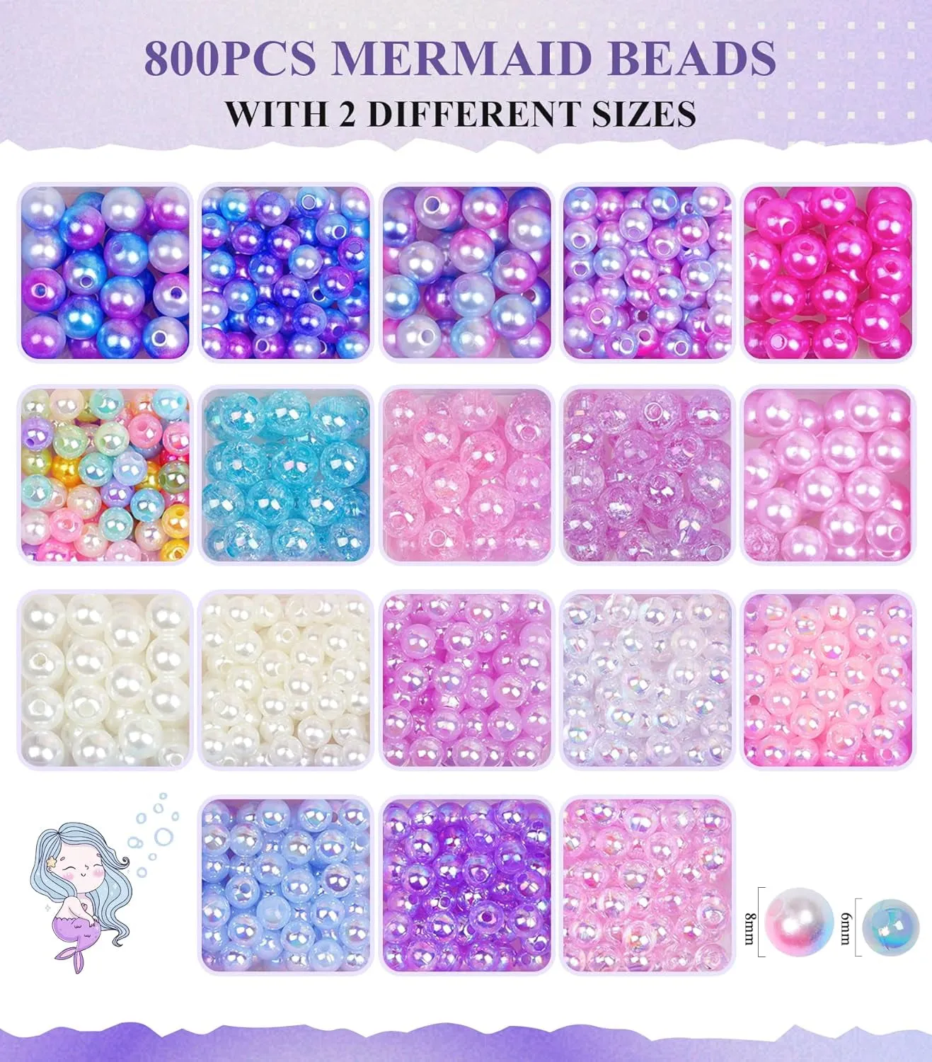 900Pcs Mermaid Bracelet Making Kit for Girls Kids Charm DIY Beads for Jewelry Making, Friendship Bracelet Kit with Ocean Pearl Shell Butterfly Beads for Bracelet Necklace Making