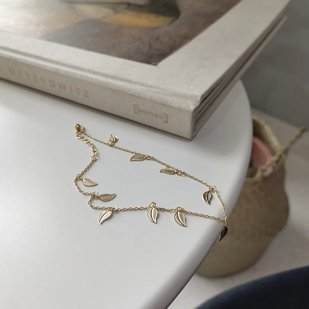 925 silver leaf leaf anklet