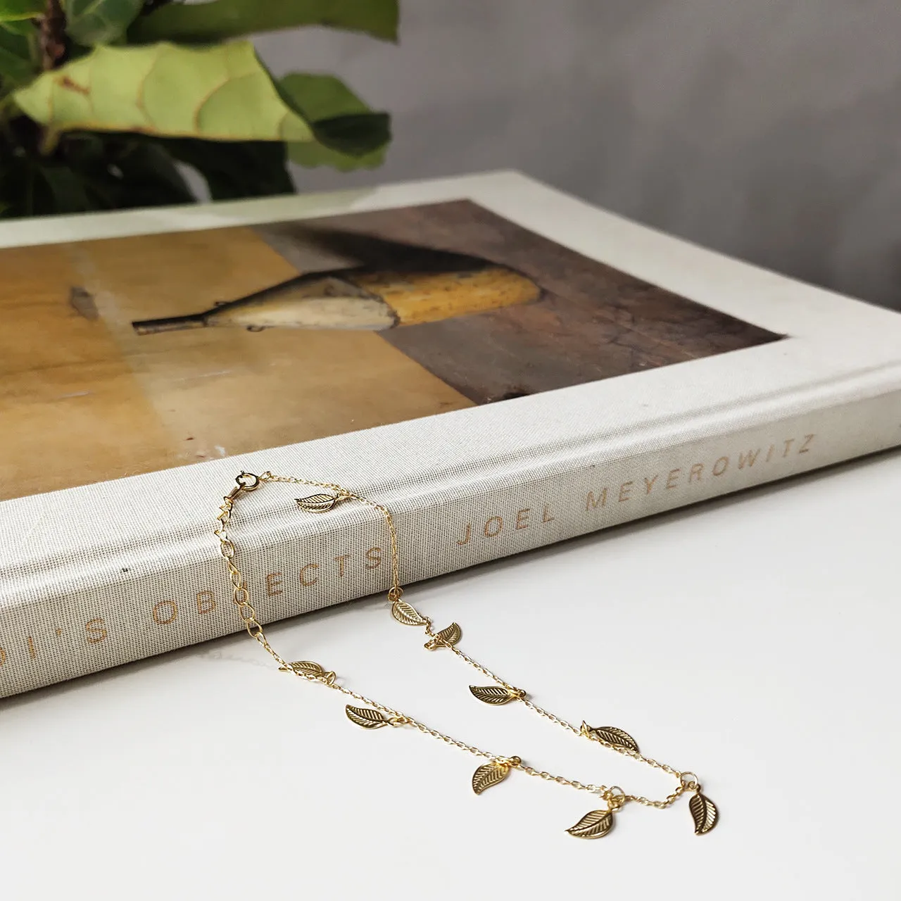 925 silver leaf leaf anklet