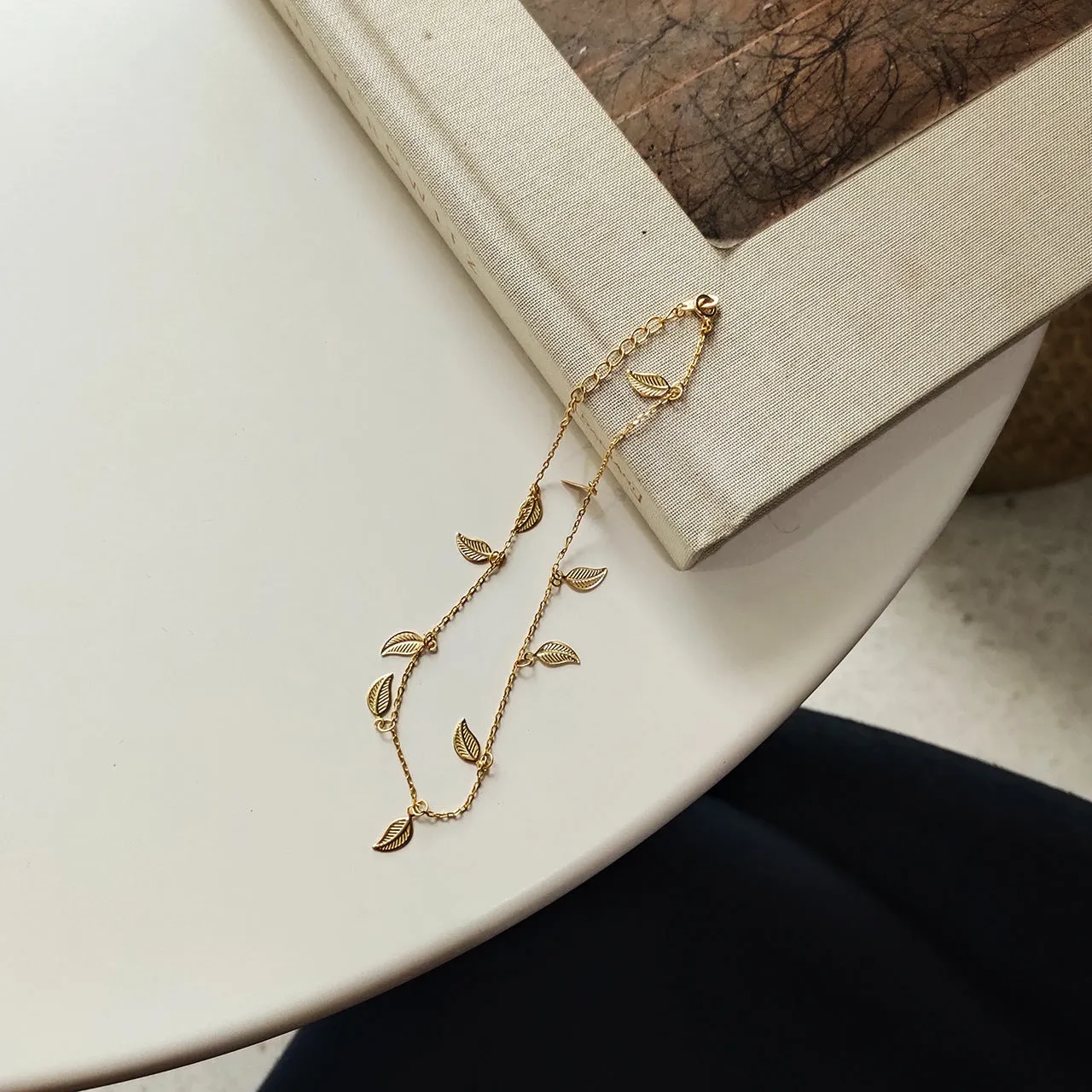 925 silver leaf leaf anklet