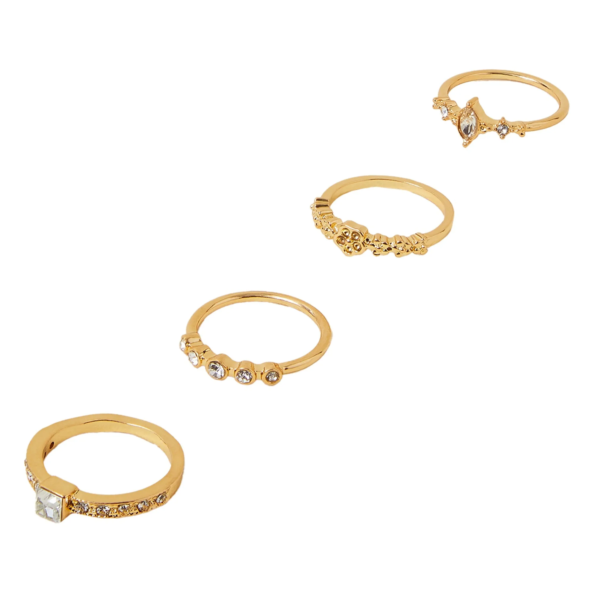 Accessorize London Women Gold Flower Sparkle Rings White Pack Of 4-Medium
