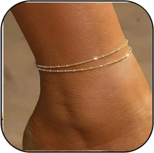 Ankle Bracelets for Women Waterproof Dainty Trendy Beads Herringbone Layered Anklet Gold Silver Anklets Set Boho Summer Beach Simple Foot Jewelry
