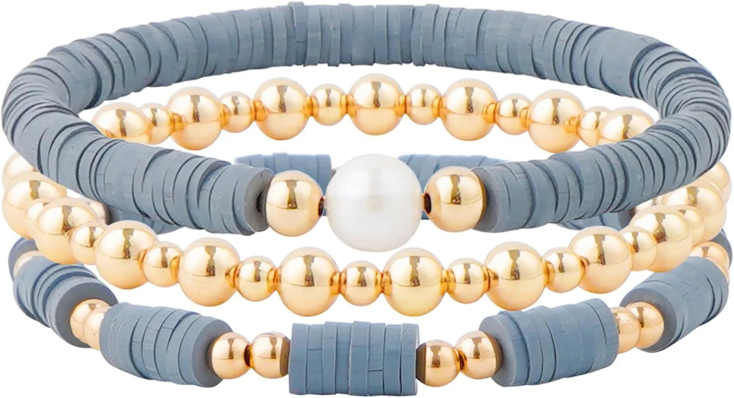 Beaded Bracelets for Women 14K Real Gold Plated Copper Beads Heishi Clay Bracelet Friendship Surfer Stretch Bracelet for Women Jewelry Gifts