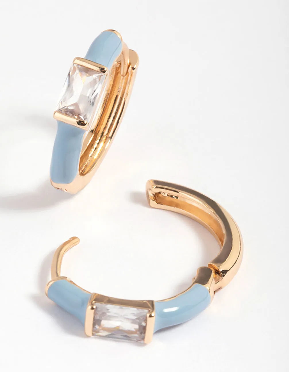Blue Cubic Zirconia Huggie Hoop Earrings