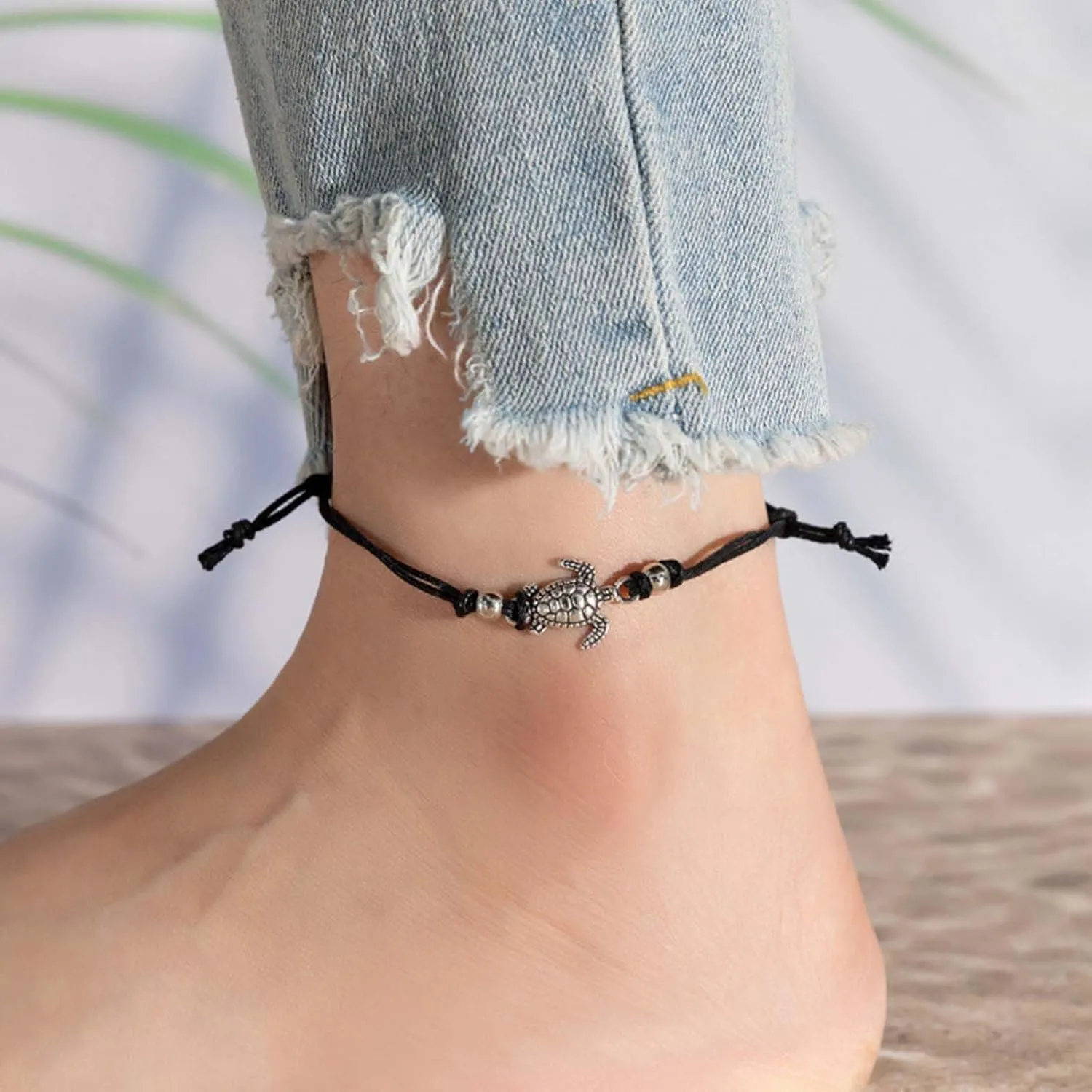 Bohemian Turtle Ankle Bracelet Black Leather Rope Anklet Bracelets Sea Turtle Chain Anklets String Anklet Foot Chain Jewelry for Women