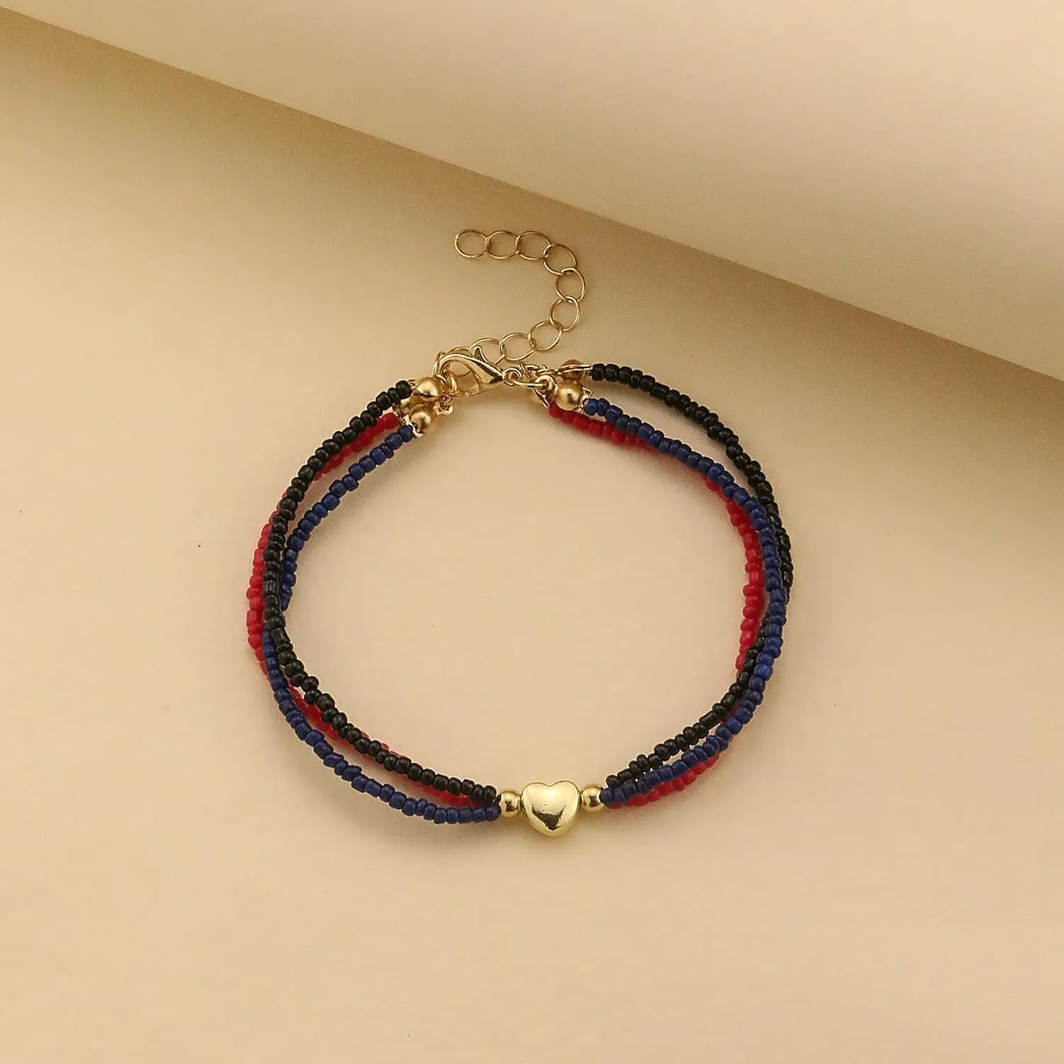 Boho Beaded Bracelets for Women Multilayered Stackable Lucky Straw Stretch Bracelets Layered Heart Adjustable Bracelets Multicolor Bohemian Charm Bracelets