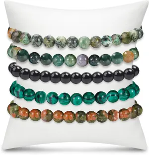 BOMAIL 5Pcs Healing Crystal Bracelets for Women 8mm Natural Stone Beaded Stretch Bracelet Set Handmade Semi-Precious Gemstone Bracelets