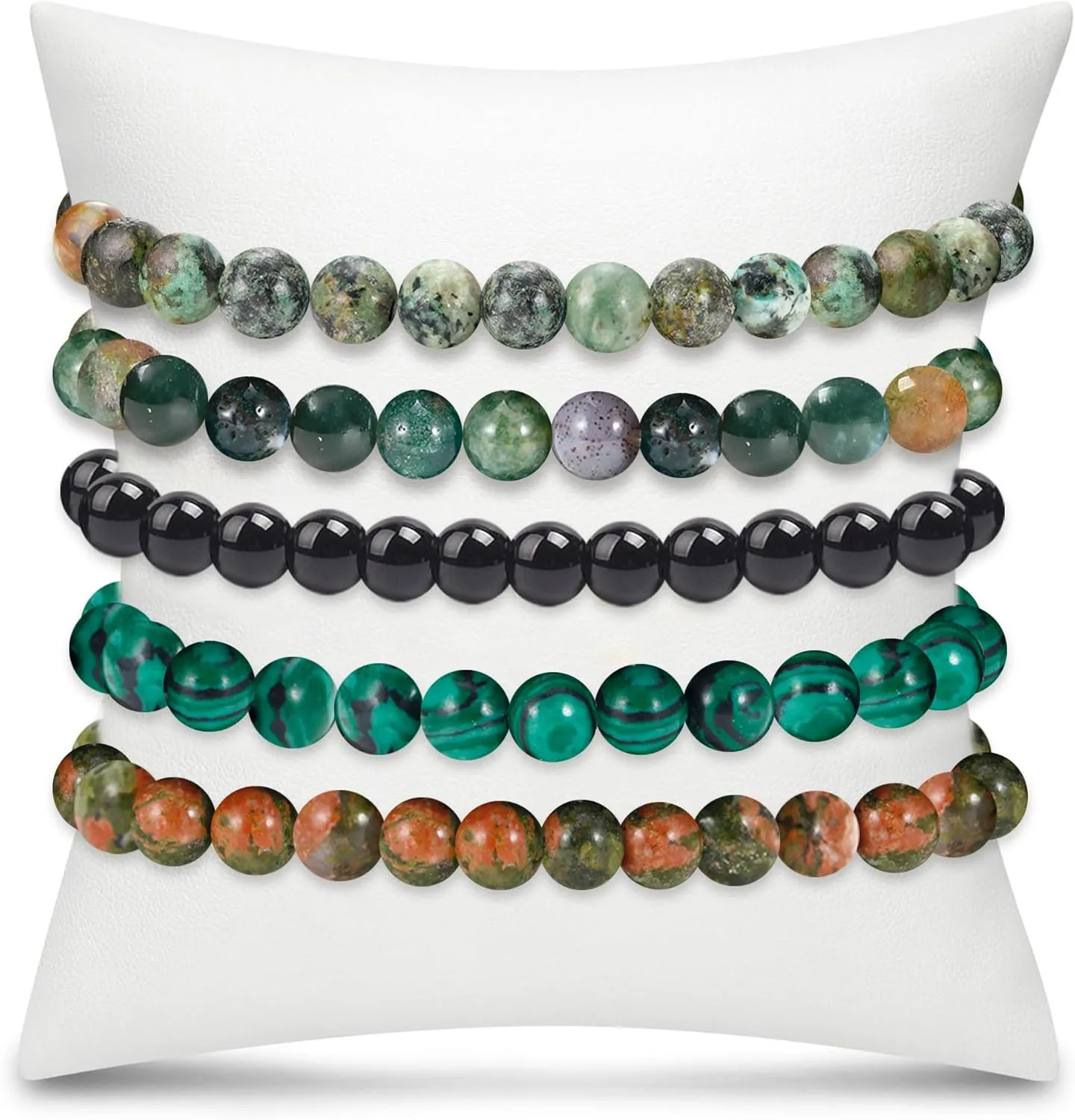 BOMAIL 5Pcs Healing Crystal Bracelets for Women 8mm Natural Stone Beaded Stretch Bracelet Set Handmade Semi-Precious Gemstone Bracelets