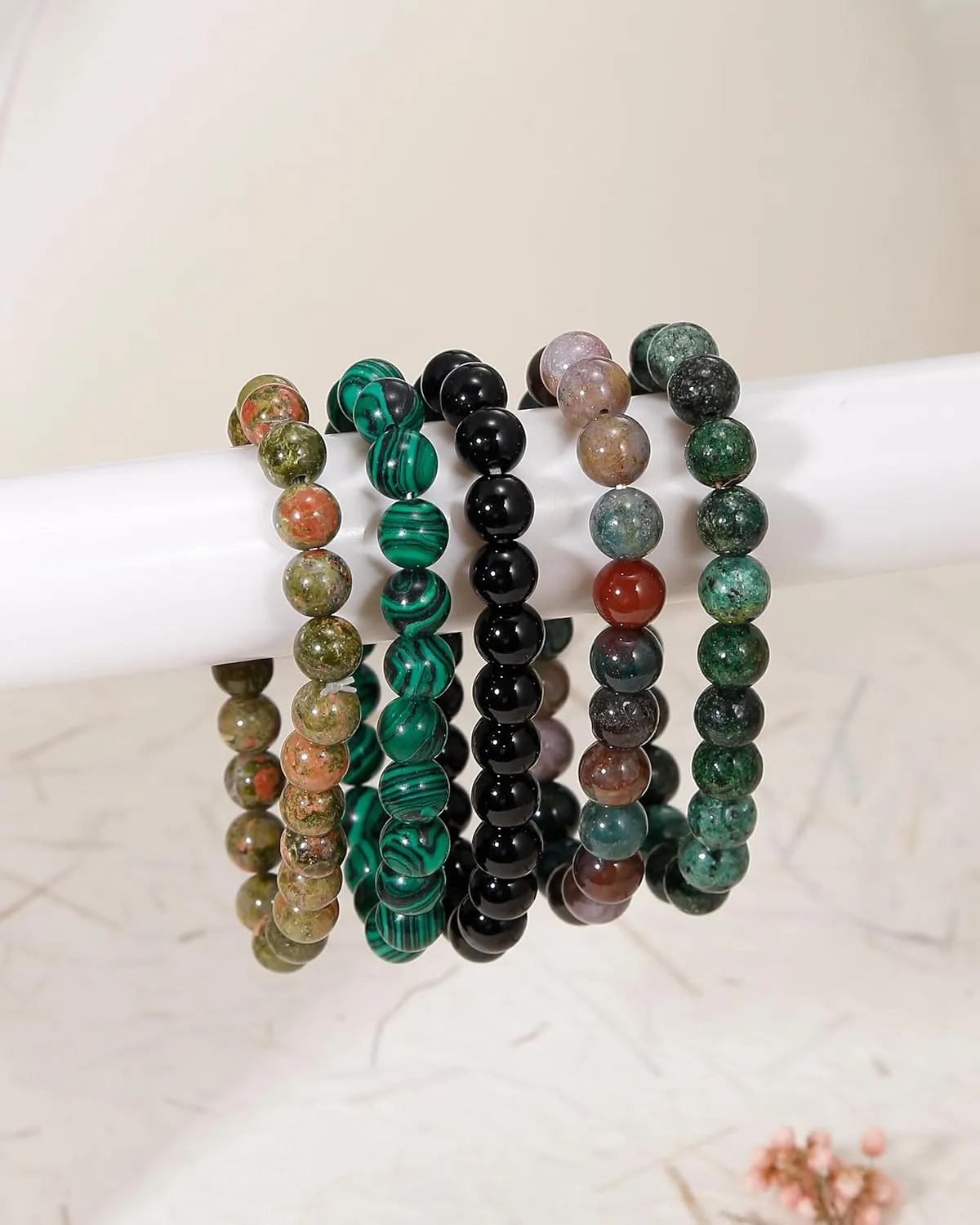 BOMAIL 5Pcs Healing Crystal Bracelets for Women 8mm Natural Stone Beaded Stretch Bracelet Set Handmade Semi-Precious Gemstone Bracelets