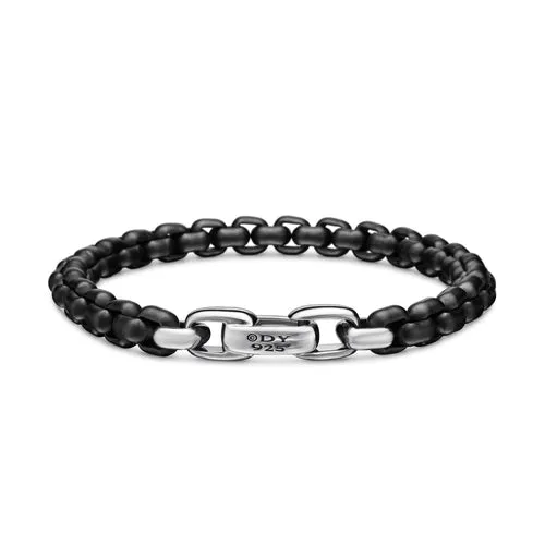 Box Chain Bracelet with Stainless Steel and Sterling Silver, 7.3mm, Size Large