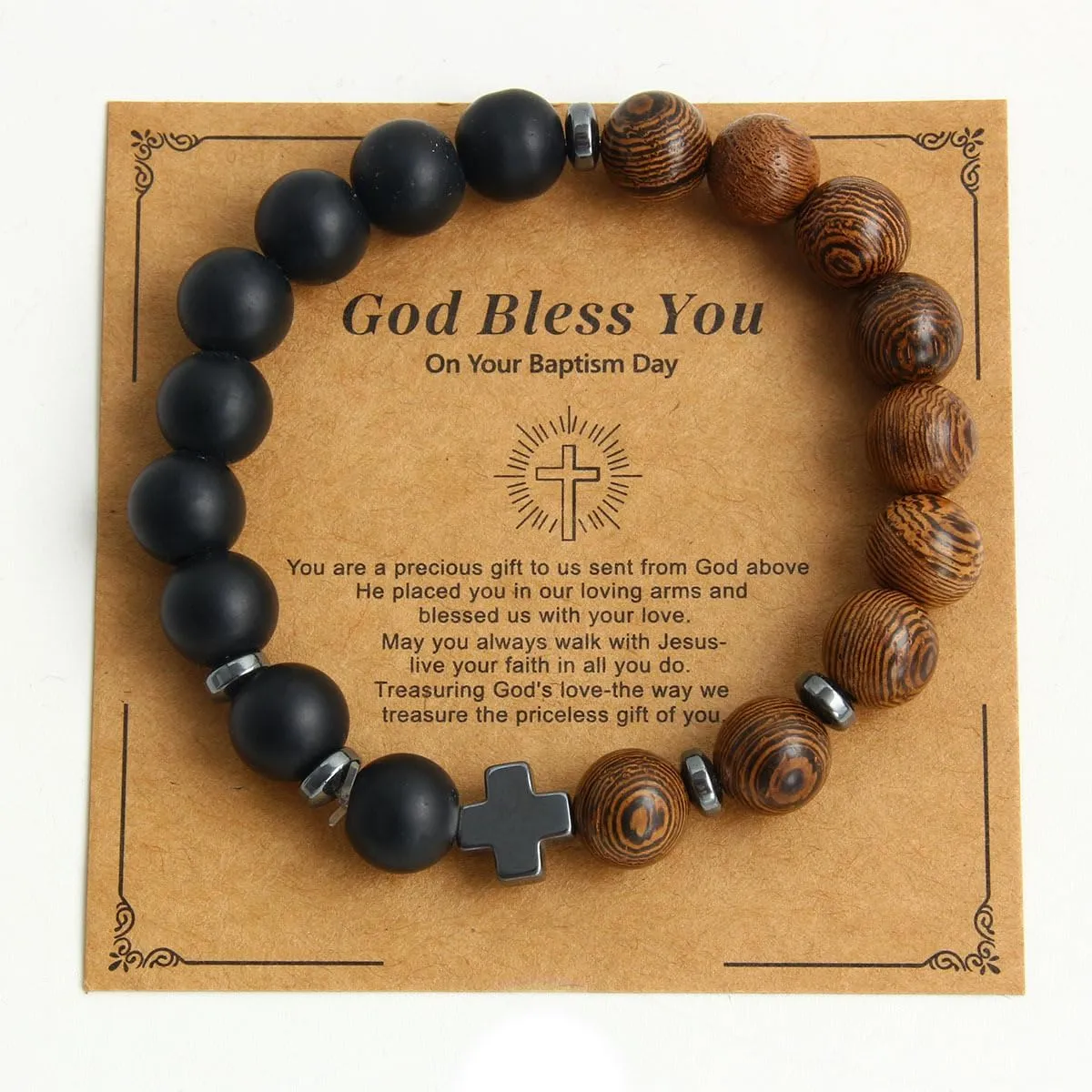 Brown Cross Beaded Bracelets Prayer Bracelet for Christian Wristlet Religious Wristbands Bracelets for Women Men