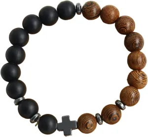 Brown Cross Beaded Bracelets Prayer Bracelet for Christian Wristlet Religious Wristbands Bracelets for Women Men