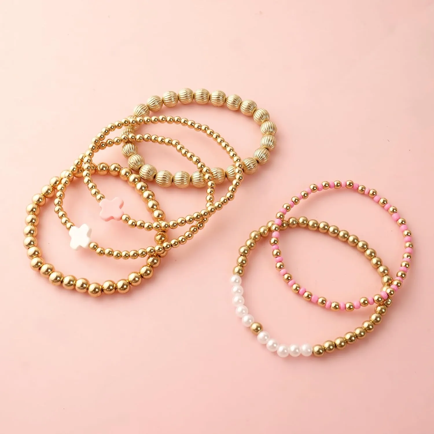 choice of all Gold Bracelets for Women Trendy Beaded Bracelet Non Tarnish Stack Cross Pearl Beaded Stretch Bracelets Jewelry Gifts for Women