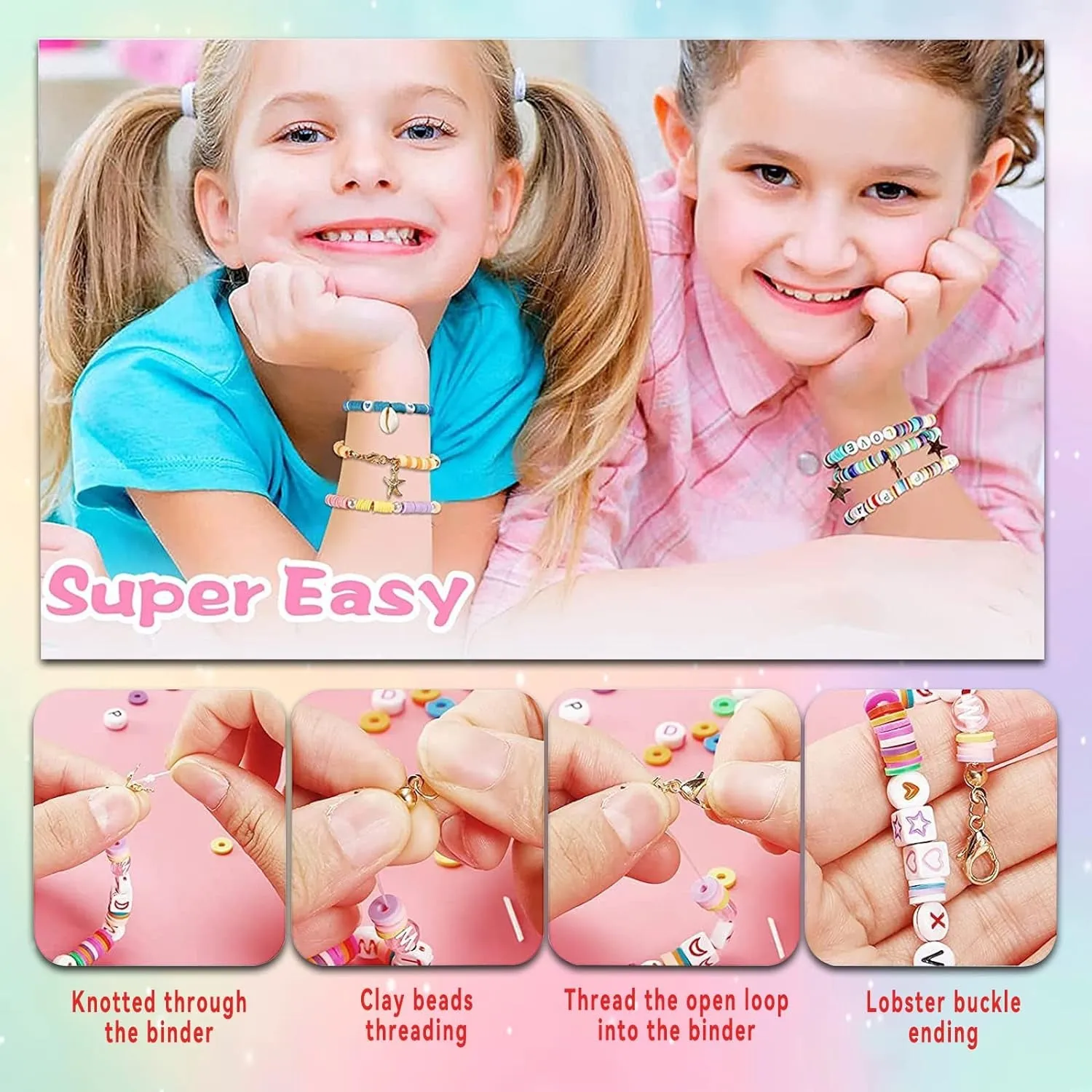 Clay Beads Arts and Crafts Kit for Jewelry Making, with Smiley Letter Beads, Gifts for Girls Age 6-12