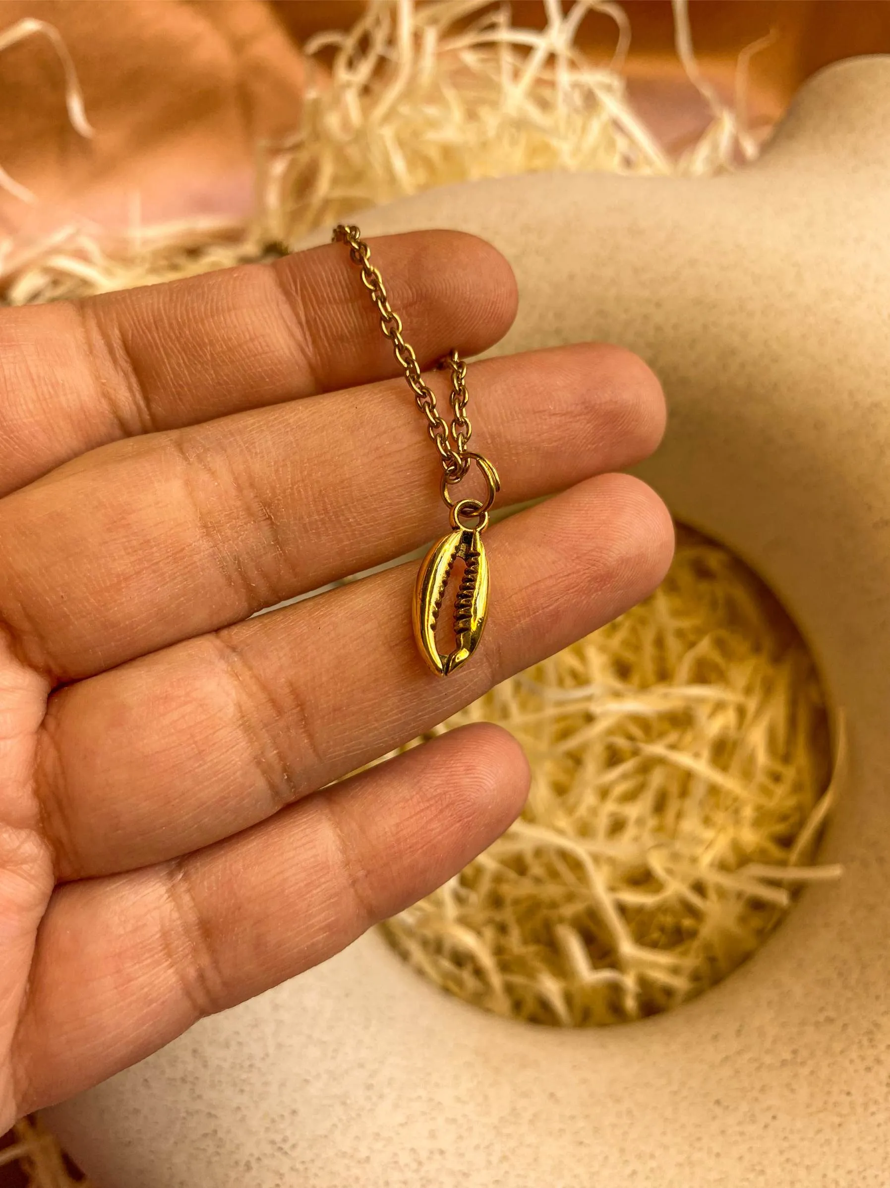 Cowrie Shell/ Coffee Bean Antique Golden Charm | 6 Pcs