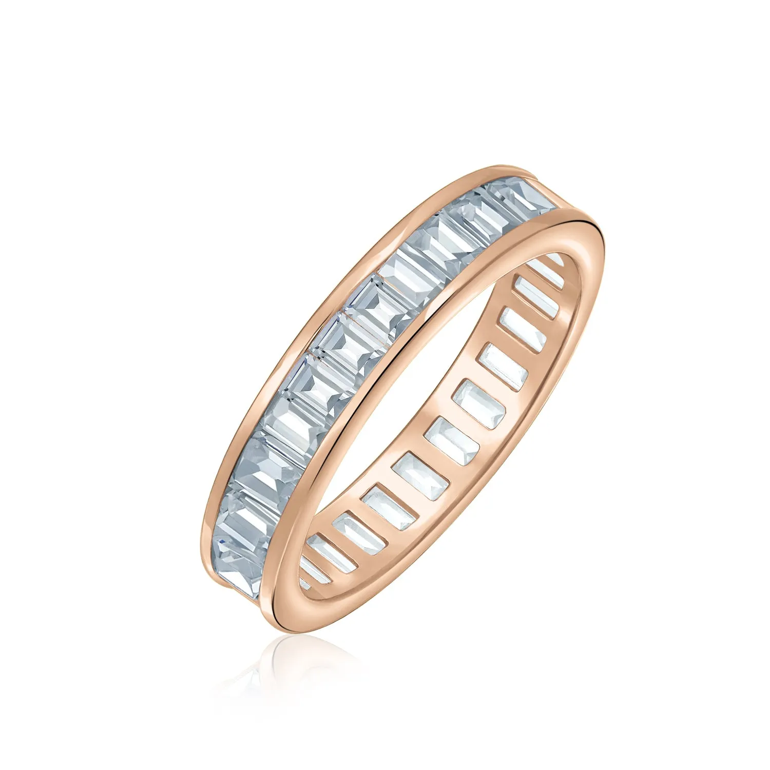Cubic Zirconia Cocktail Statement Ring: Emerald Cut Baguette CZ Eternity Band