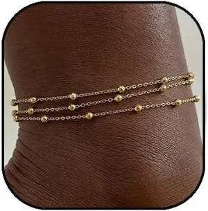 Dainty Ankle Bracelets for Women Layered Anklet Chain Beaded Link Bracelets Summer Beach Waterproof Foot Anklet Jewelry Gifts