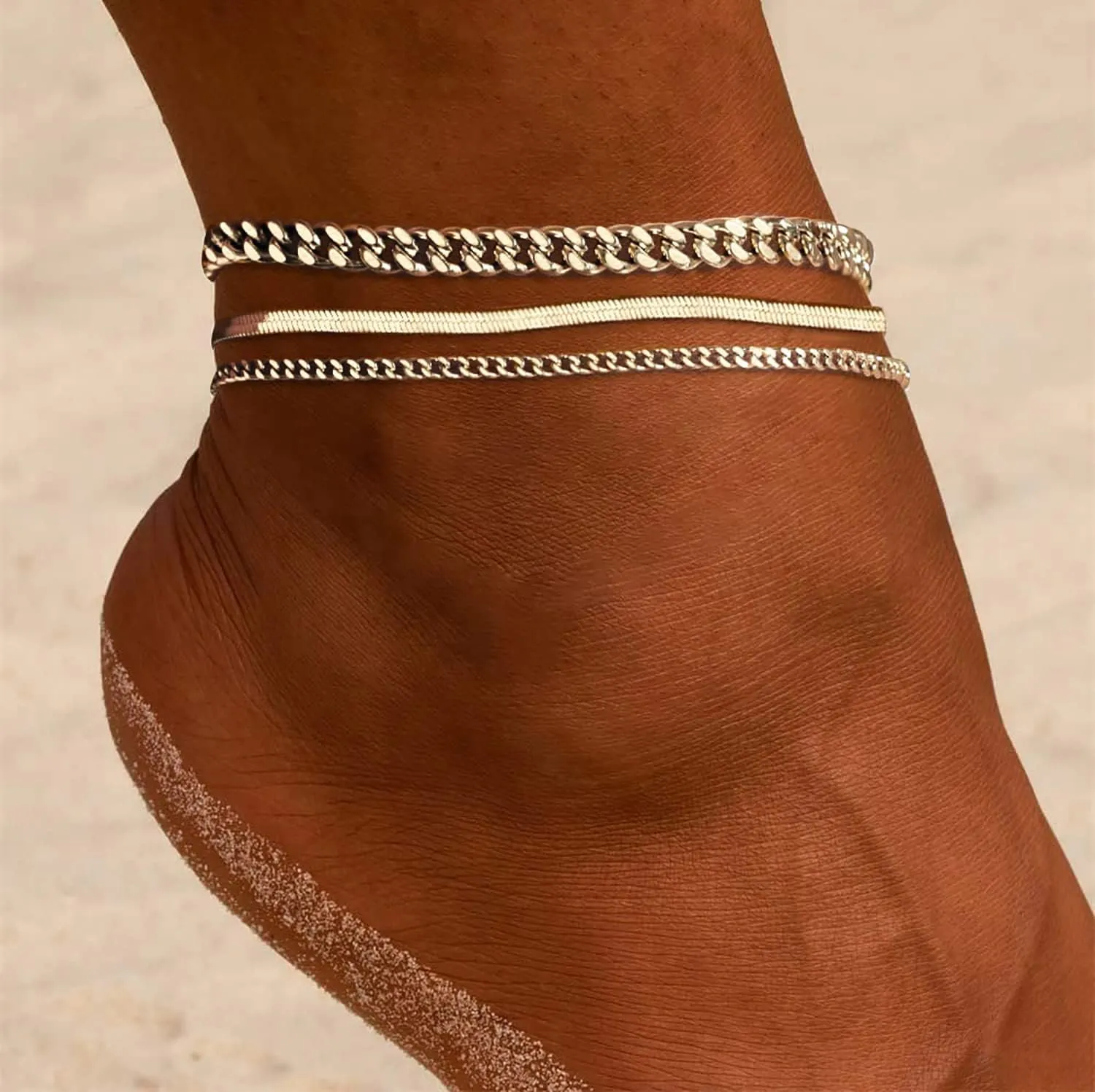 DEARMAY Dainty Layered Silver Ankle Bracelets for Women Waterproof, S925 Sterling Silver Plated Anklets for Women Jewelry Cute Chain Link Anklets Set Pack Summer Beach Gift Teen