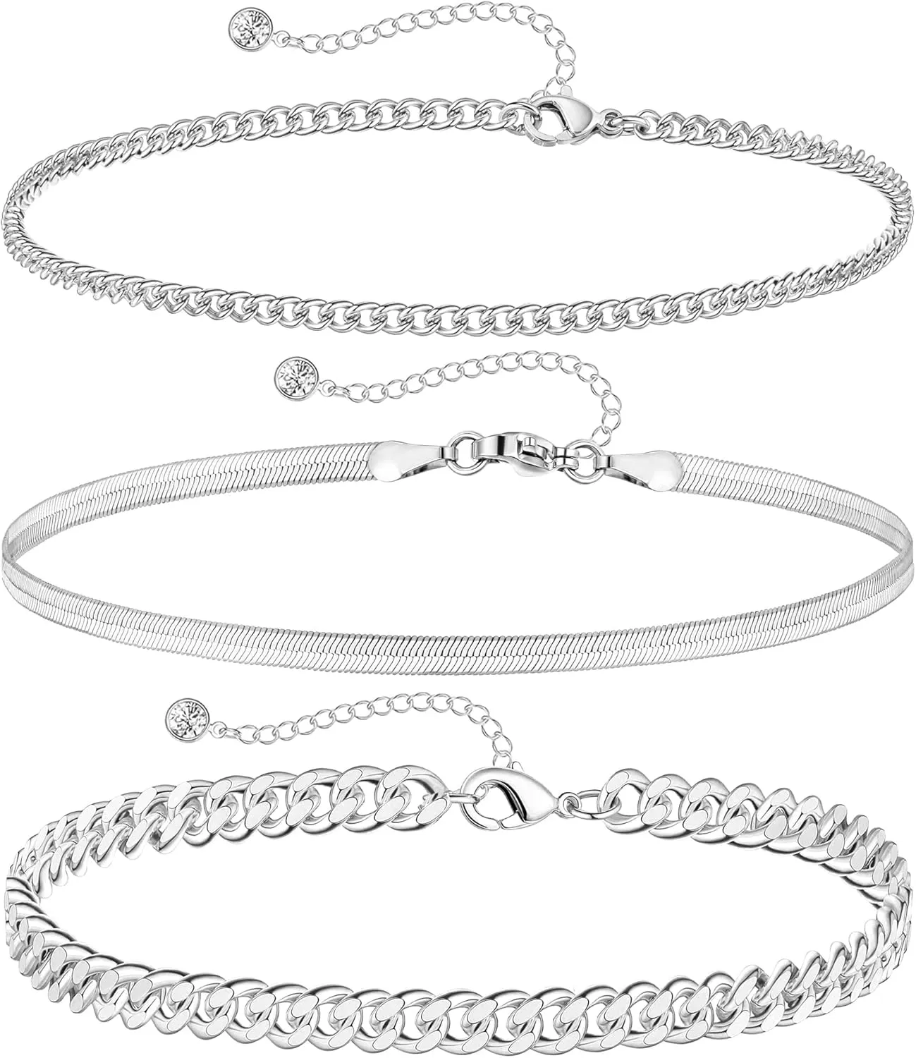 DEARMAY Dainty Layered Silver Ankle Bracelets for Women Waterproof, S925 Sterling Silver Plated Anklets for Women Jewelry Cute Chain Link Anklets Set Pack Summer Beach Gift Teen