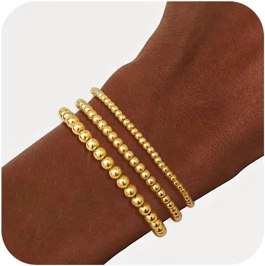 doubgood Gold Bracelets for Women, Stackable Jewelry Sets, 5 Piece Beaded Ball Bracelet Gifts for Valentines Mother's Day Christmas Birthday