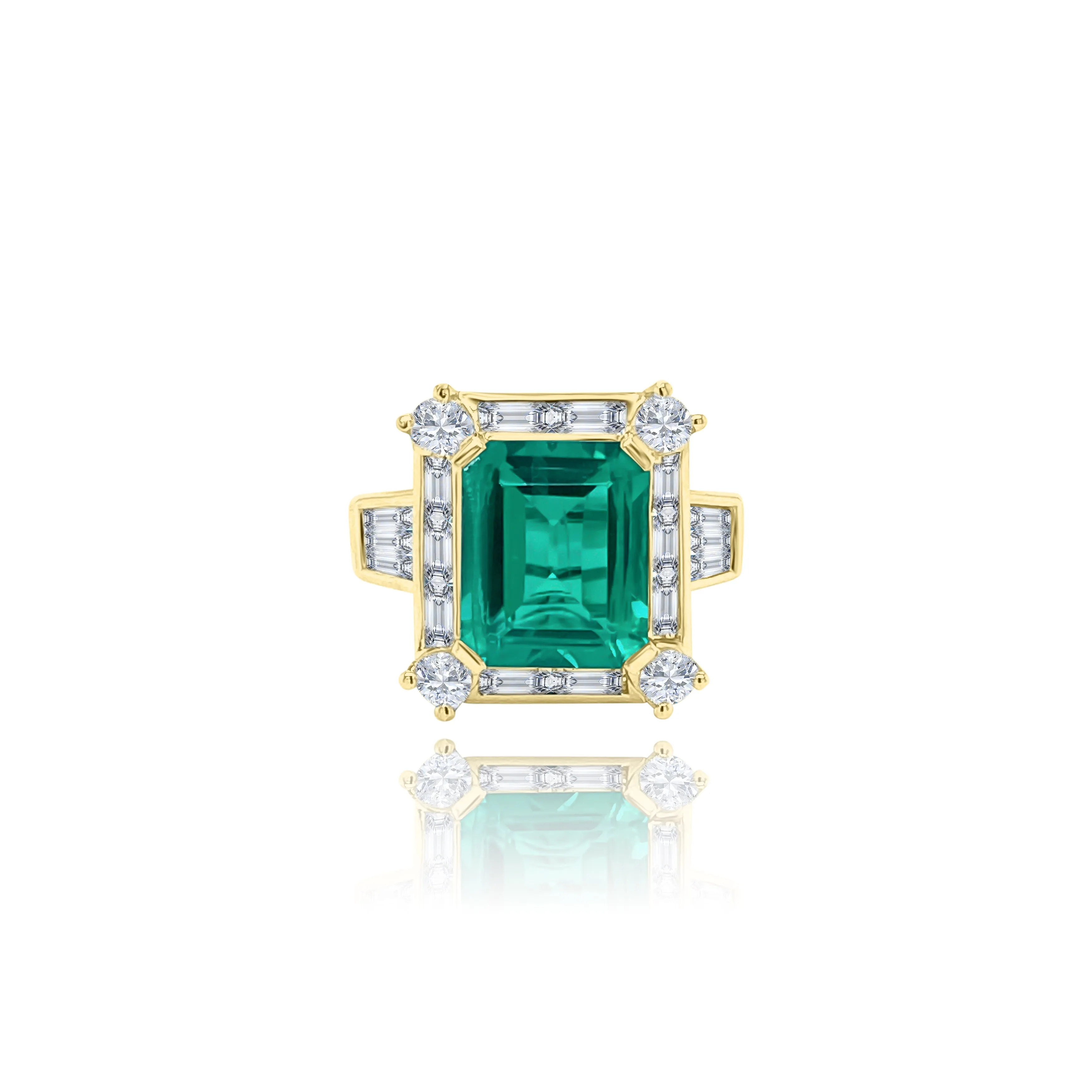 Emerald cut Emerald & Diamonds "Alexandra" Ring