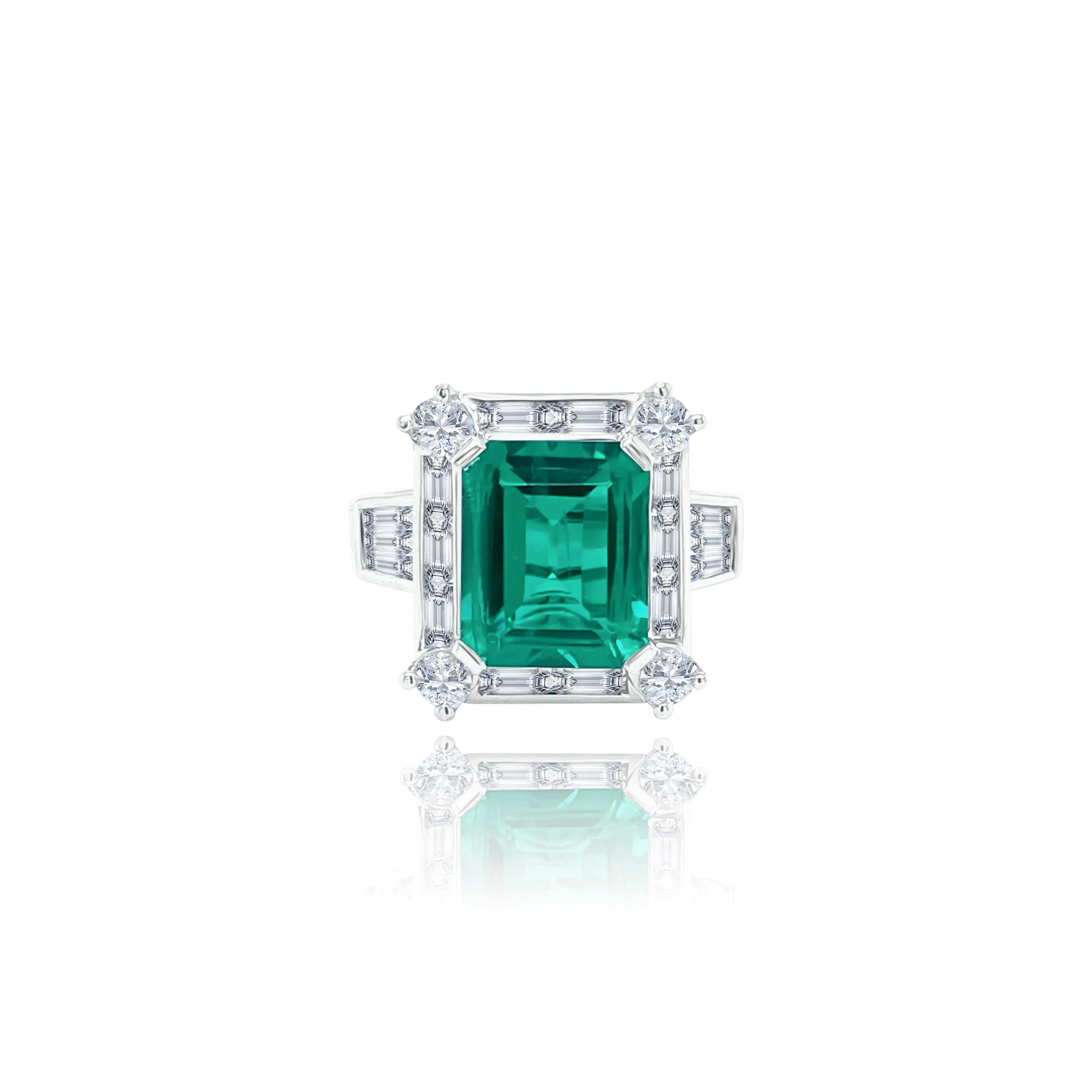 Emerald cut Emerald & Diamonds "Alexandra" Ring