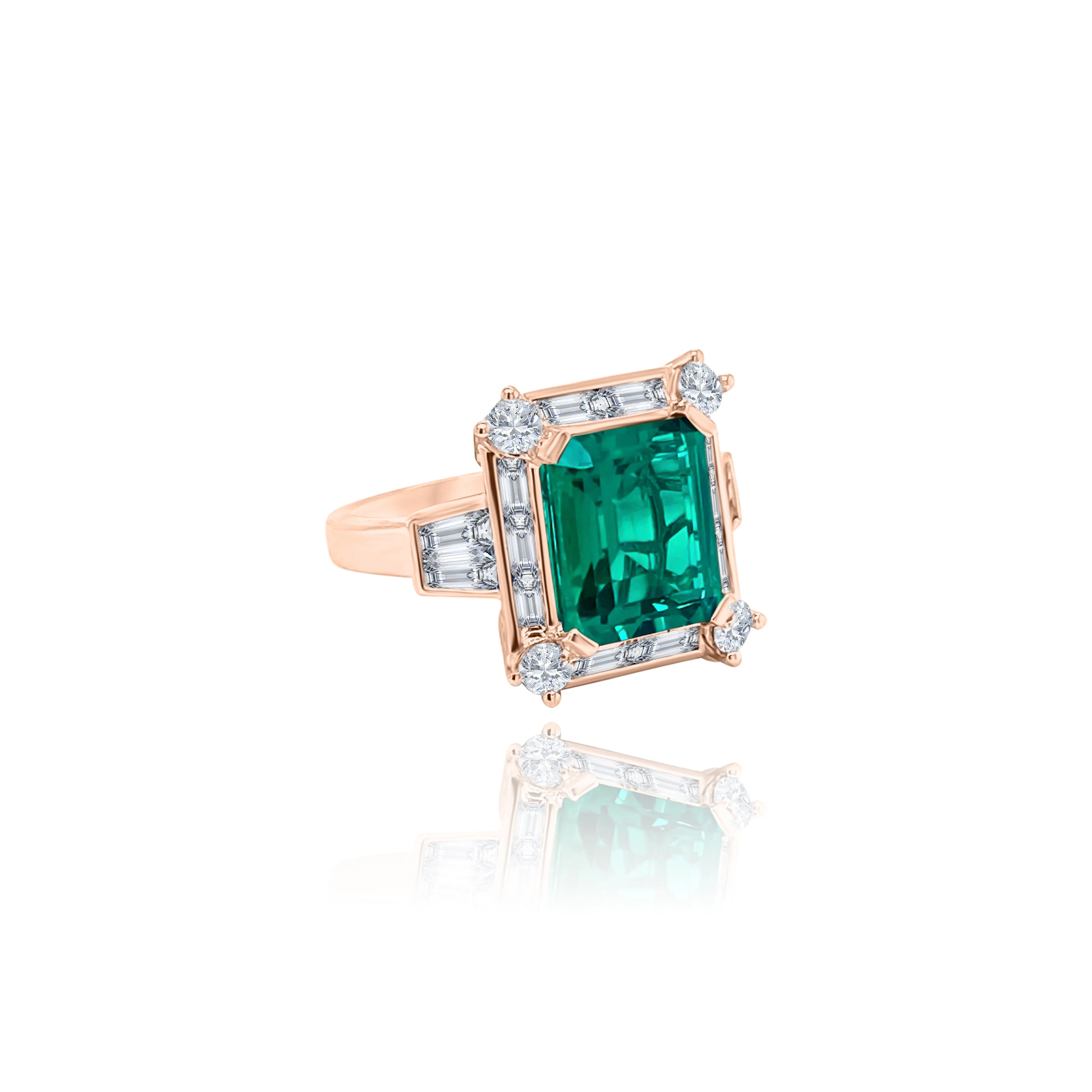 Emerald cut Emerald & Diamonds "Alexandra" Ring