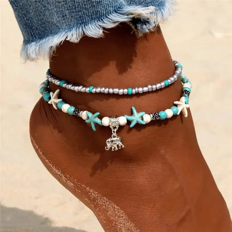Enhance Your Beach Look with Handmade Shell Beads Starfish Anklets - Perfect Boho Jewellery for Summer Vibes!