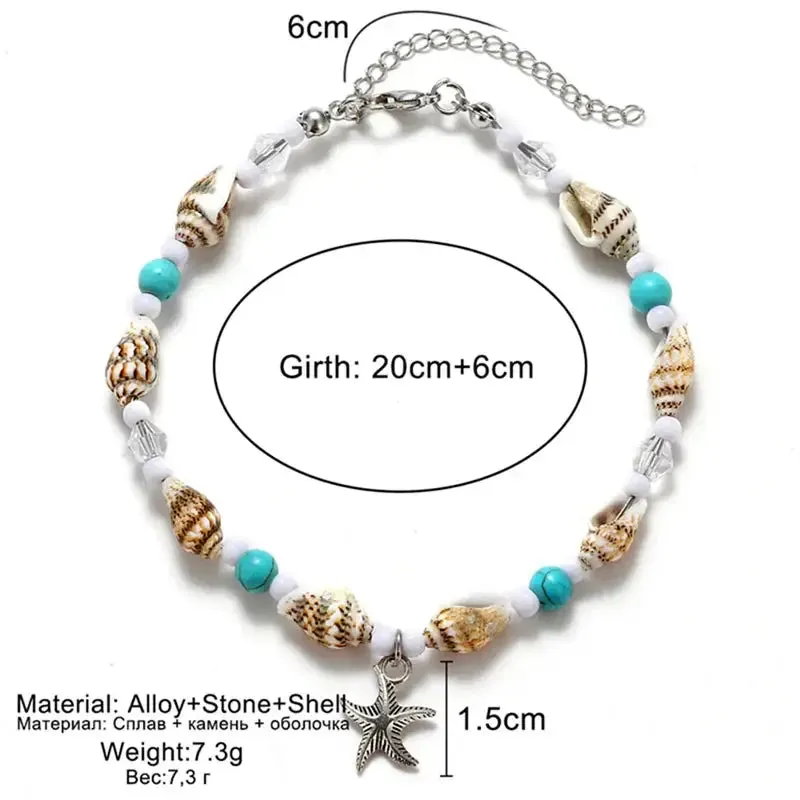 Enhance Your Beach Look with Handmade Shell Beads Starfish Anklets - Perfect Boho Jewellery for Summer Vibes!