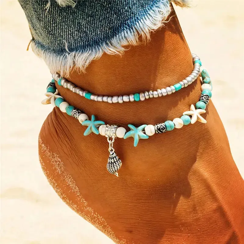 Enhance Your Beach Look with Handmade Shell Beads Starfish Anklets - Perfect Boho Jewellery for Summer Vibes!