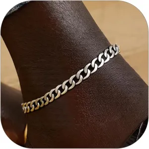 FOCALOOK 14K Gold Plated Anklets for Women Waterproof Plus Size Ankle Bracelet 8.5-10.5 Inch Adjustable Mariner/Figaro/Flat Snake/Cuban Link Chain Anklet Jewelry for Summer Beach Holiday