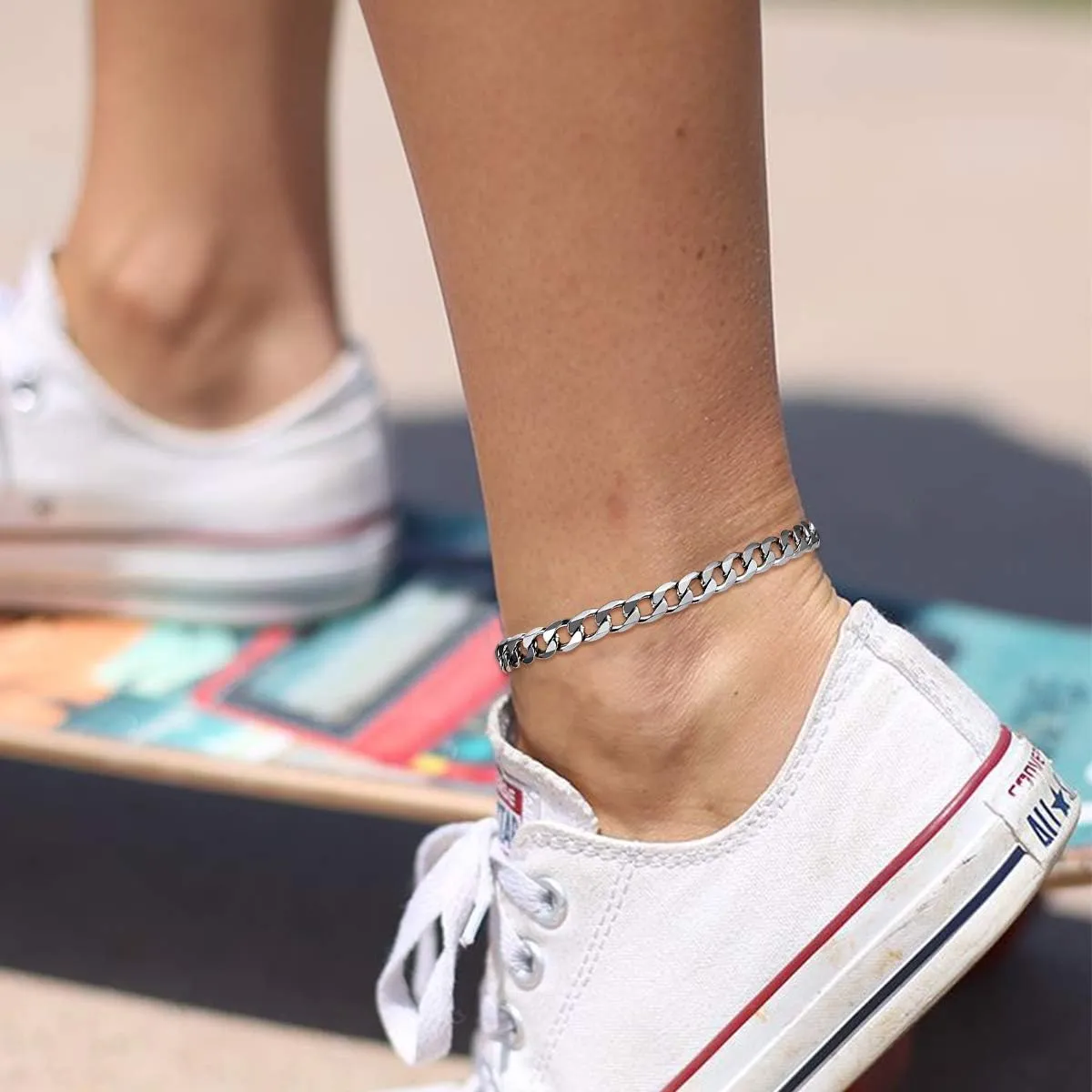 FOCALOOK 14K Gold Plated Anklets for Women Waterproof Plus Size Ankle Bracelet 8.5-10.5 Inch Adjustable Mariner/Figaro/Flat Snake/Cuban Link Chain Anklet Jewelry for Summer Beach Holiday