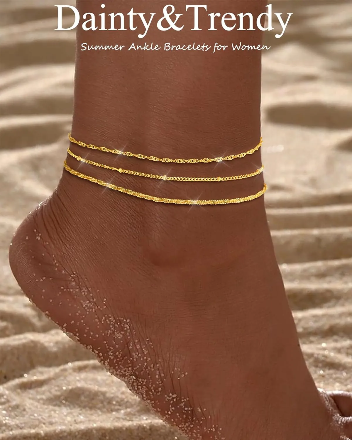 Gold Ankle Bracelets for Women 14K Gold Plated Anklets for Women Waterproof Non Tarnish Dainty Layered Heart Cuban Link Beaded Anklets Set Summer Beach Stuff Jewelry Gifts for Women Trendy
