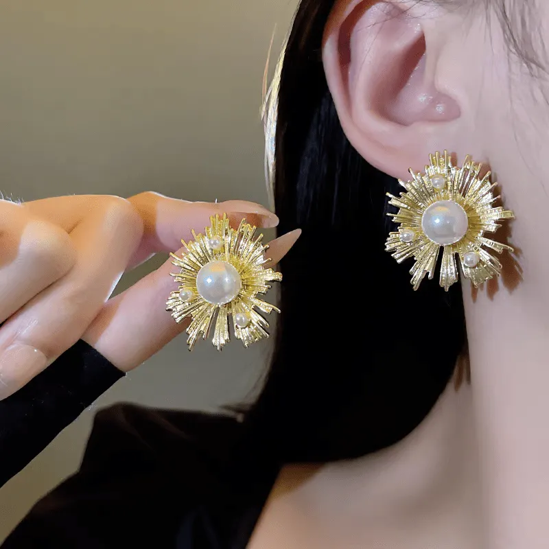 Gold Big Pearl Earrings