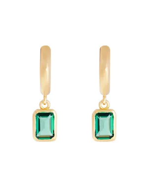Green Crystal Deco Hoops Gold