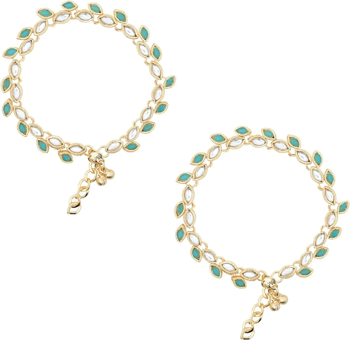 I Jewels Gold Plated Indian Wedding Bollywood Kundan Stone Payal Anklets for Women (A027Sb)