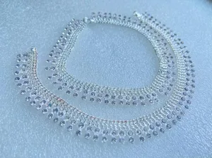 Indian Bollywood Wedding Anklets For Women Crystal Rhinestone Faux Wedding Bridal Payal Foot Jewelry Anklet For Women - SILVER WHITE MEERA, 10 Inches