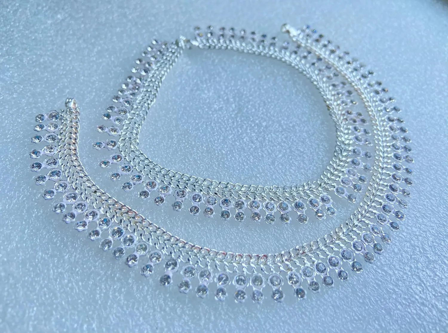 Indian Bollywood Wedding Anklets For Women Crystal Rhinestone Faux Wedding Bridal Payal Foot Jewelry Anklet For Women - SILVER WHITE MEERA, 10 Inches