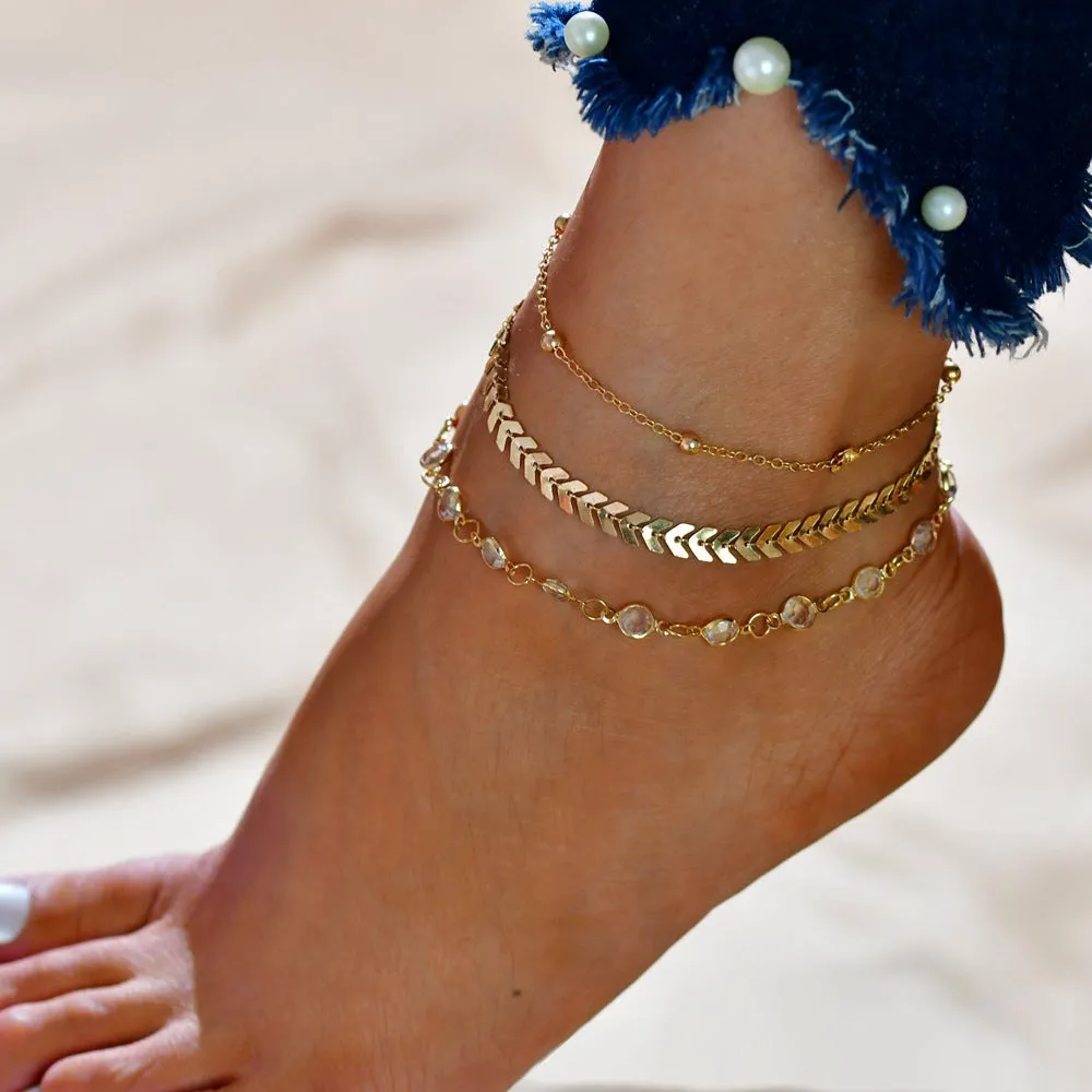 Jewelry Multilayer Popular Airplane Crystal Beach Anklet