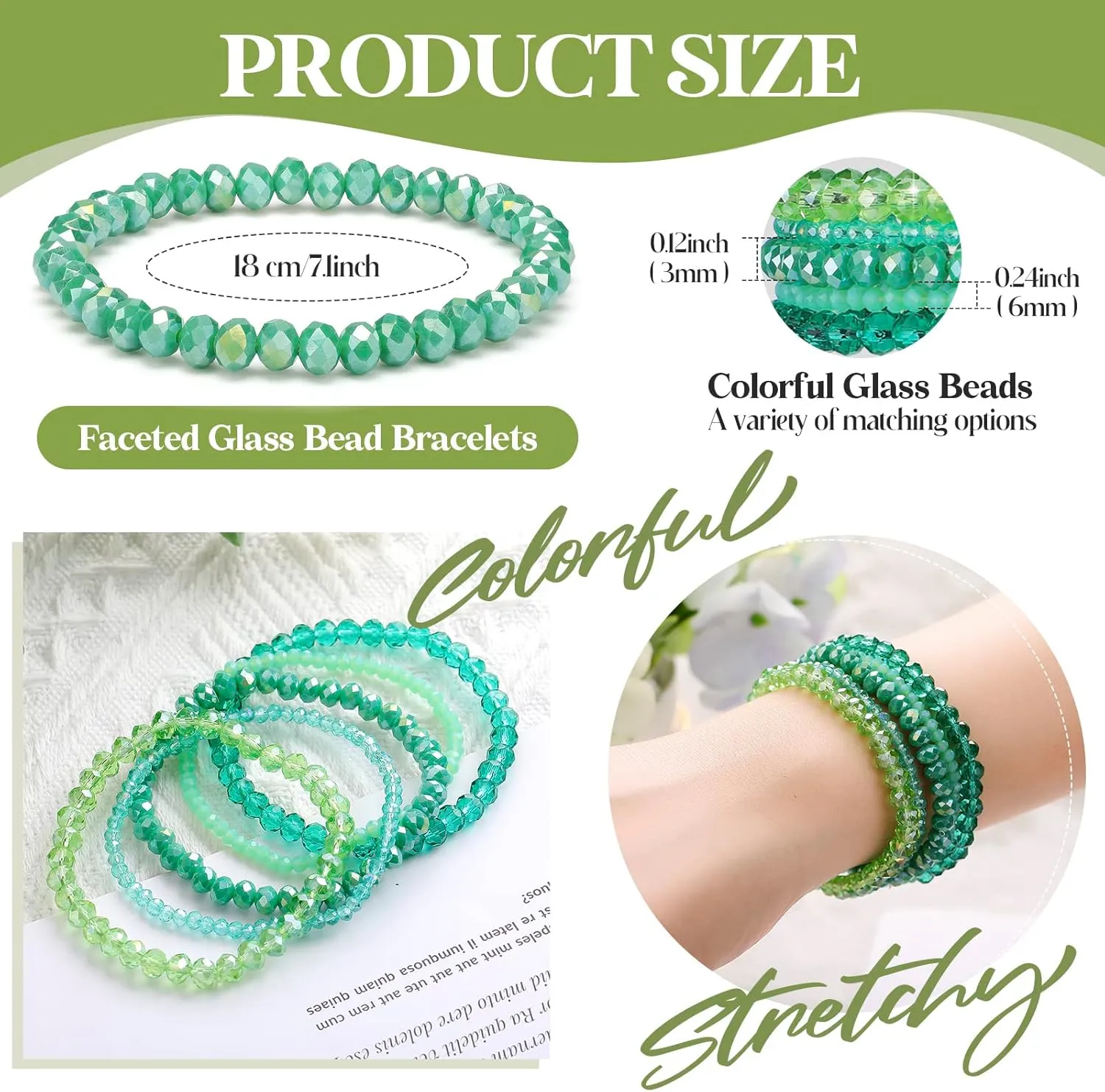 Junkin 60 Pcs Crystal Beaded Bracelets Bulk for Women Bohemian Multi Layer Stacking Statement Stretchy Strand Crystal Bead Bracelets Versatile Slip on Shiny