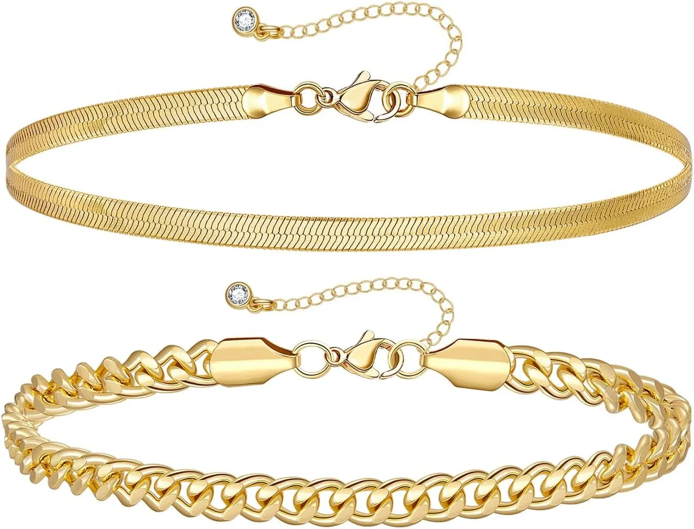 KissYan Gold Layered Ankle Bracelets for Women, Dainty 14k Gold Plated Layering Anklets Set Adjustable Fashion Cuban Link Snake Tennis Chain Ankles Summer Beach Foot Jewelry