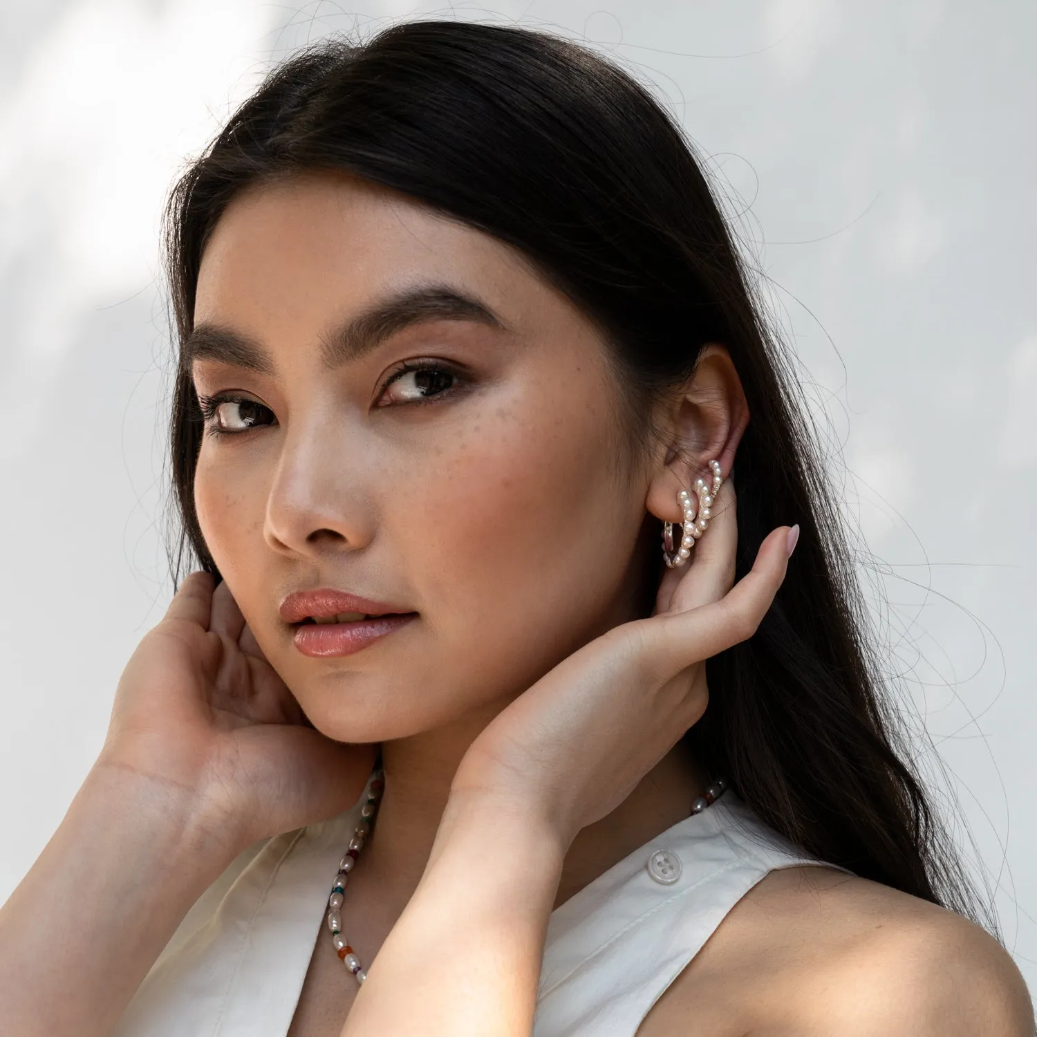 Large Timeless Pearl Huggie Hoops